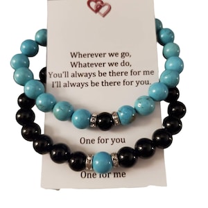 Magnetic Couples Bracelet Set - Turquoise and Black Obsidian, Distance Bracelets, His and Her bracelets, Matching bracelets
