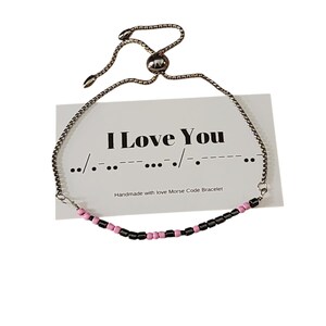 Morse Code Bracelet &quot;I Love You&quot; - Stainless Steel (Pink & Black)