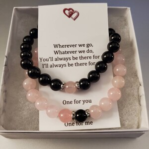 Magnetic Couples Bracelet Set - Pink Rose Quartz and Black Onyx, Distance Bracelets, His and Her bracelets, Matching bracelets