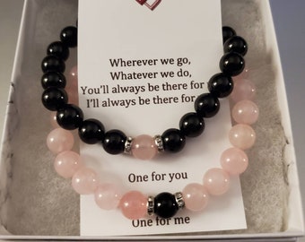 Ensemble de bracelets magnétiques pour couples - Quartz rose rose et onyx noir, bracelets Distance, bracelets pour elle et lui, bracelets assortis