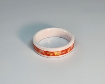 White Ceramic Orange Opal Glow Ring