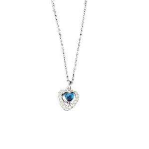 Rhinestone Heart Necklace - Sky Blue