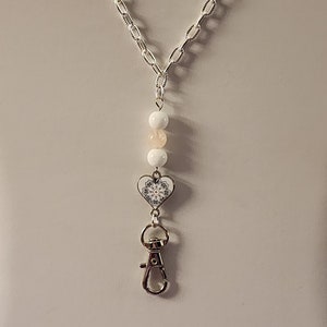 Heart Lanyard, White Jade, Pink Rose Quartz
