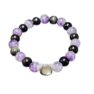 Purple Dream Lace Amethyst & Black Obsidian Cat Lover&#39;s Bracelet