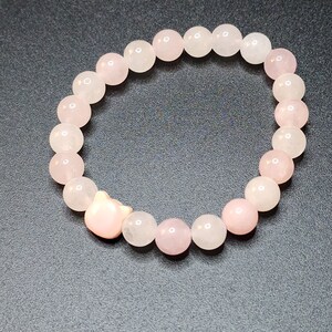 Pink Rose Quartz & White Jade Cat Bracelet image 2