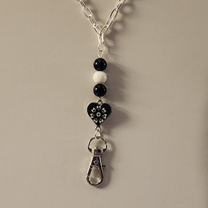 Heart Lanyard, White Jade, Blue Tigers Eye