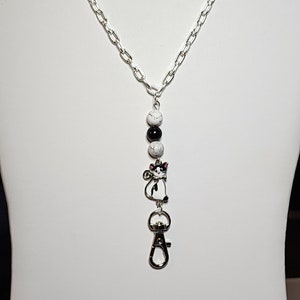 Cat Lover&#39;s Lanyard, Black Onyx and White Howlite