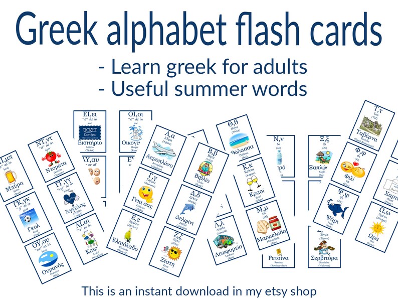 GREEK ALPHABET Flash Cards Greek Alphabet Letters - Etsy