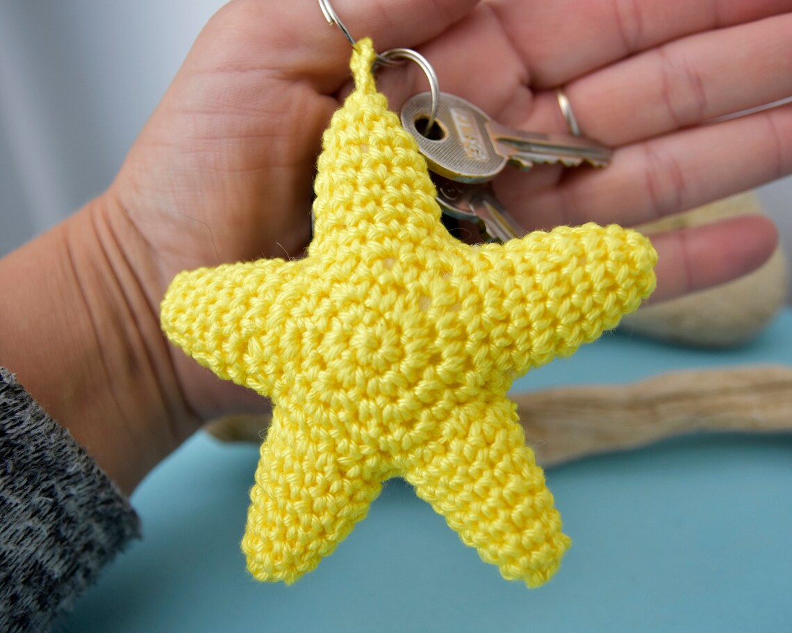 Keyring Star Crochet. Keychain Star. Yellow Star. Beach theme. Etsy