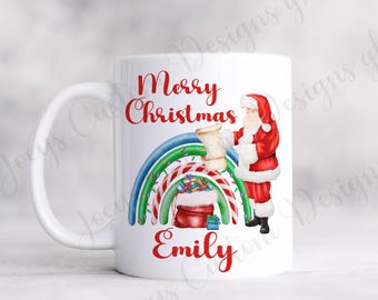 Personalised Christmas mug, Santa Cup, Father Christmas festive drinkware, Ceramic coffee mug, Polymer Plastic cup