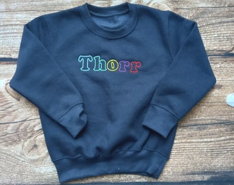 Childrens personalised sweater, Childs embroidered jumper, kids rainbow letter sweatshirt, personalised gift , childrens clothing