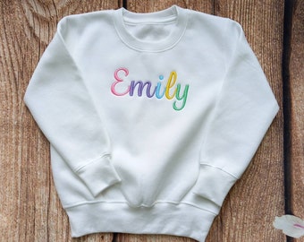 Pull personnalisé pour enfants, pull brodé pour enfants, pull arc-en-ciel pour enfants, cadeau personnalisé pour enfants, vêtements pour enfants