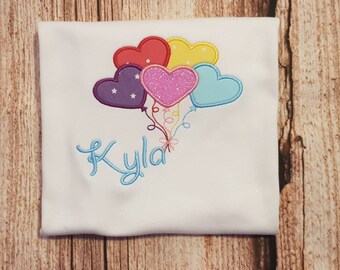 childrens personalised valentines day tshirt, Kids embroidered tee, heart balloon top, personalised gift, Valentines day clothing
