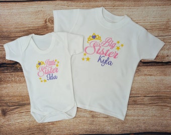 Matching sister tshirts, Big sister tshirt, little sister tshirt, sibling vest, embroidered matching sister outfit, New baby gift