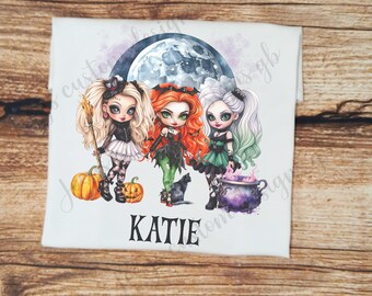 Childrens personalised Halloween tshirt, kids Halloween top, Girls Halloween tee,  witchy Halloween tee, childs halloween clothing