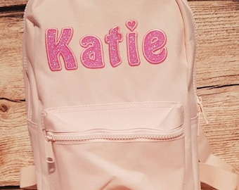 childrens personalised backpack, child school bag, baby bag, kids school bag, personalised rucksack,  personalised gift, pink, blue glitter