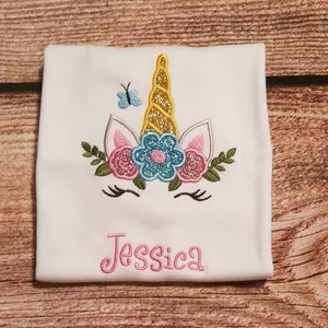 Girls personalised unicorn tshirt, glitter top, childrens embroidered unicorn t-shirt, unicorn top with name, kids outfit,childrens clothing