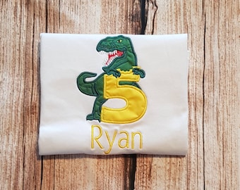 Childrens personalised dinosaur birthday tshirt, Kids birthday tee, Embroidered childrens dino top, birthday outfit, personalised gift