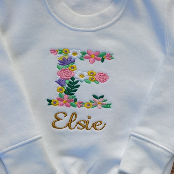 Childrens personalised Jumper, Childs personalised clothing, flower initial top, Girls flower tshirt, Girls flower jumper, kids sweater