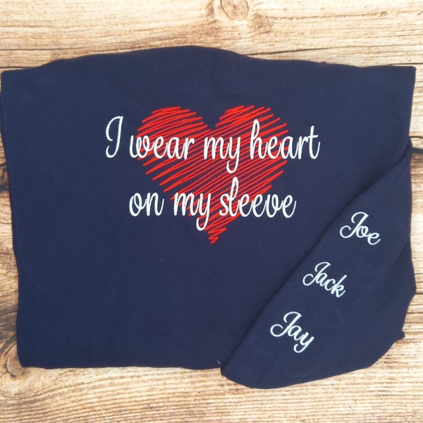 Ladies personalised hoody, womens personalised sweater, I wear my heart on my sleeve jumper, mothers day gift, gift for nan/grandmother