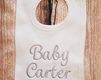 Personalised baby bib, baby clothing, embroidered baby gift, baby accessories, new baby present, unisex clothing