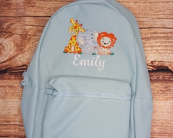 Children's personalised jungle backpack, kids safari animal bag, childs nursery bag, baby changing bag, toddler backpack, school accessories