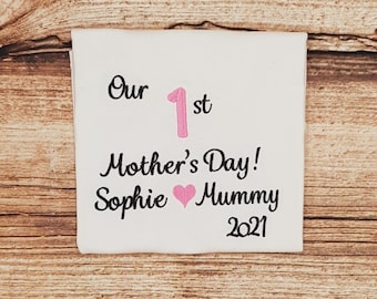 Childrens mothers day t-shirt, our first mothers day, personalised mothers day gift, mummys day tee, kids embroidered shirt, 1st mothers day