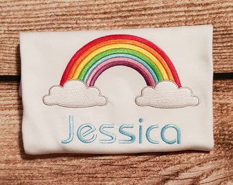 childrens embroidered rainbow tshirt with personalisation,personalised rainbow top