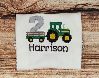 Childrens personalised birthday tshirt, Childs embroidered birthday tee, Kids tractor birthday shirt, personalised birthday gift/outfit