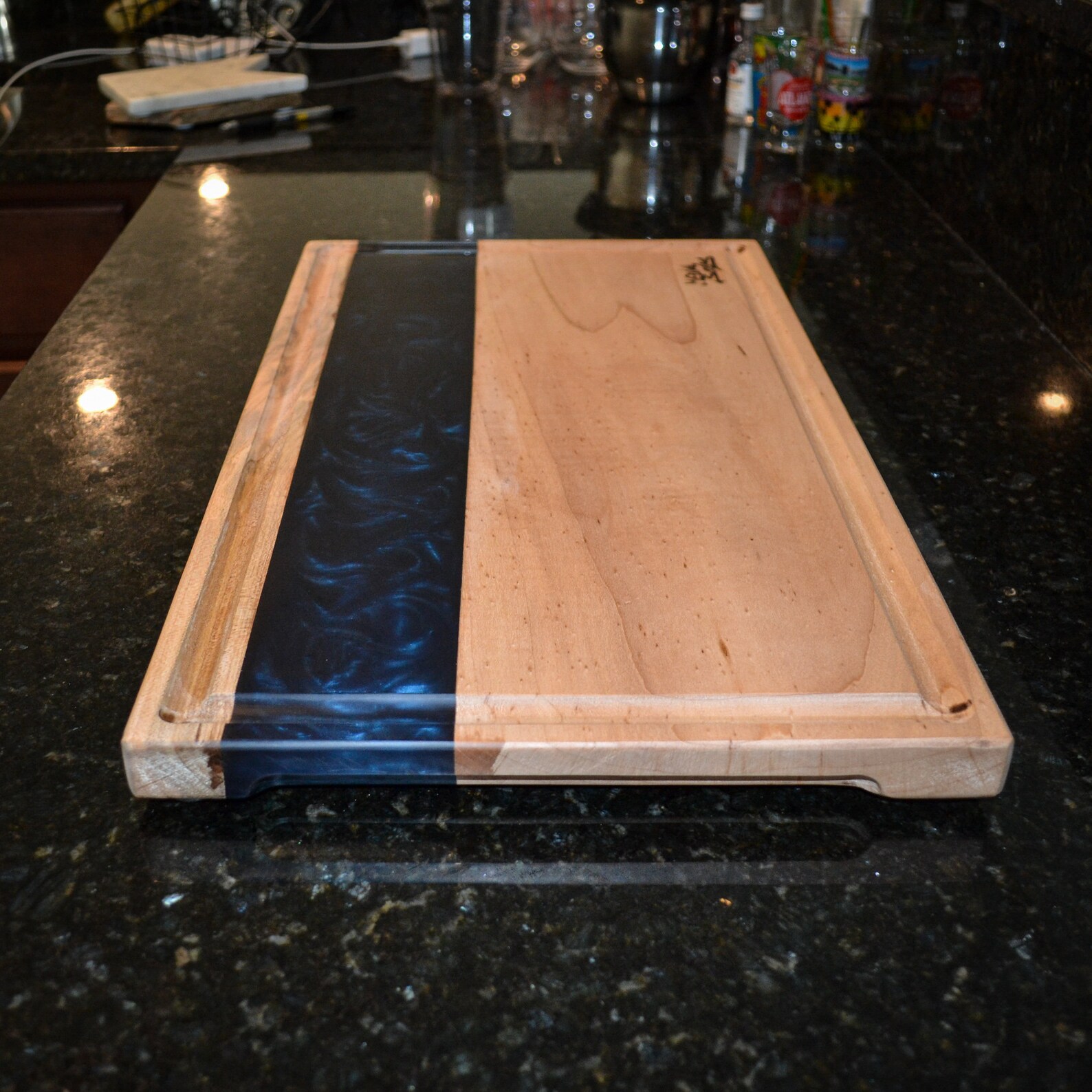Maple Wood and Blue epoxy cutting board serving tray Etsy