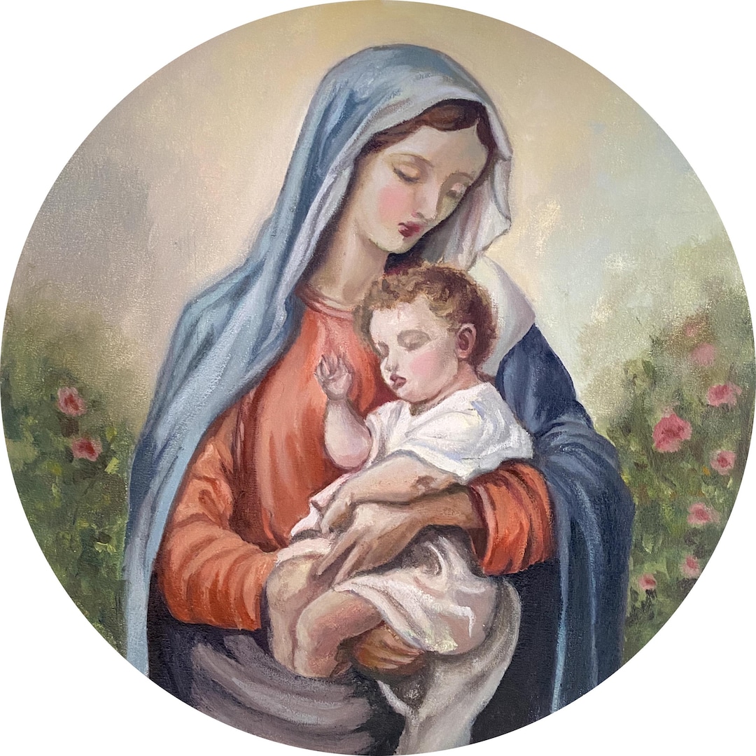 Painting of the Virgin Mary and Her Son Jesus - Etsy