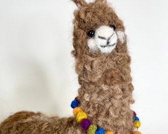 Needle felt animal Alpaca with curly coat