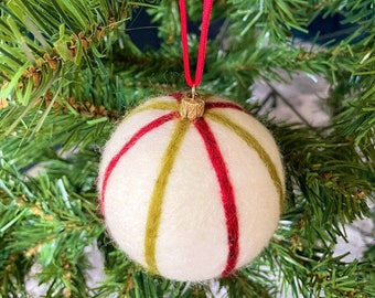 Cream Stripe Needle felted Christmas Bauble Decoration