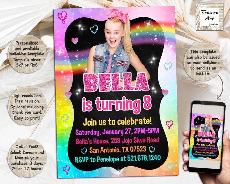 Jojo Siwa Birthday Invitation I Jojo Siwa Birthday Party - Etsy