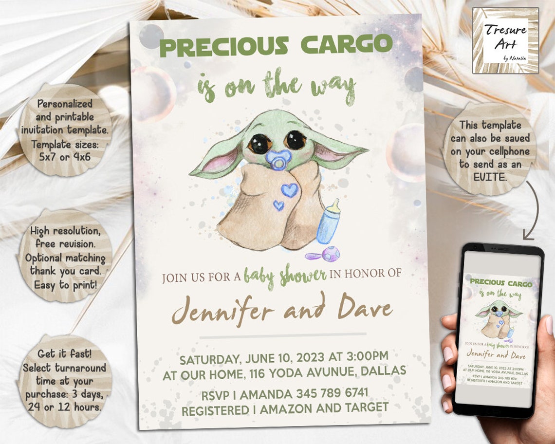 Baby Yoda Baby Shower Invitation I Yoda Baby Shower Invite I Star Wars