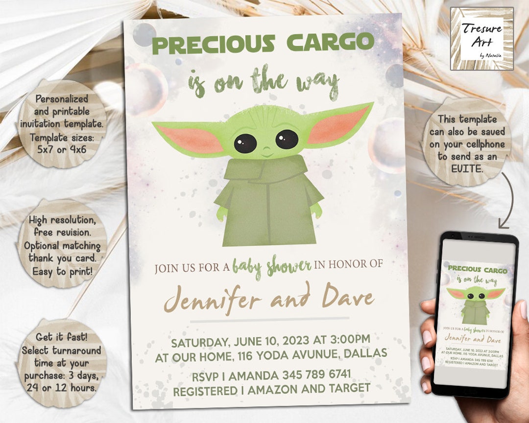 Baby Yoda Baby Shower Invitation I Yoda Baby Shower Invite I Star Wars