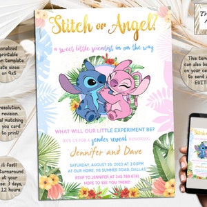 Angel And Stitch Gender Reveal Invitation I Lilo & Stitch Invite I He Or She? I Personalized And Digital Download File I Printable And Evite