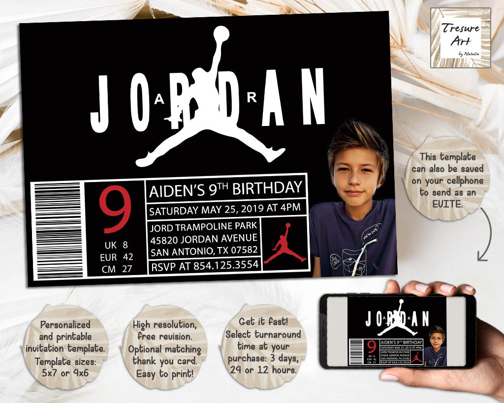 Jordan Birthday Invitation I Sneaker Birthday Photo Invite I Etsy