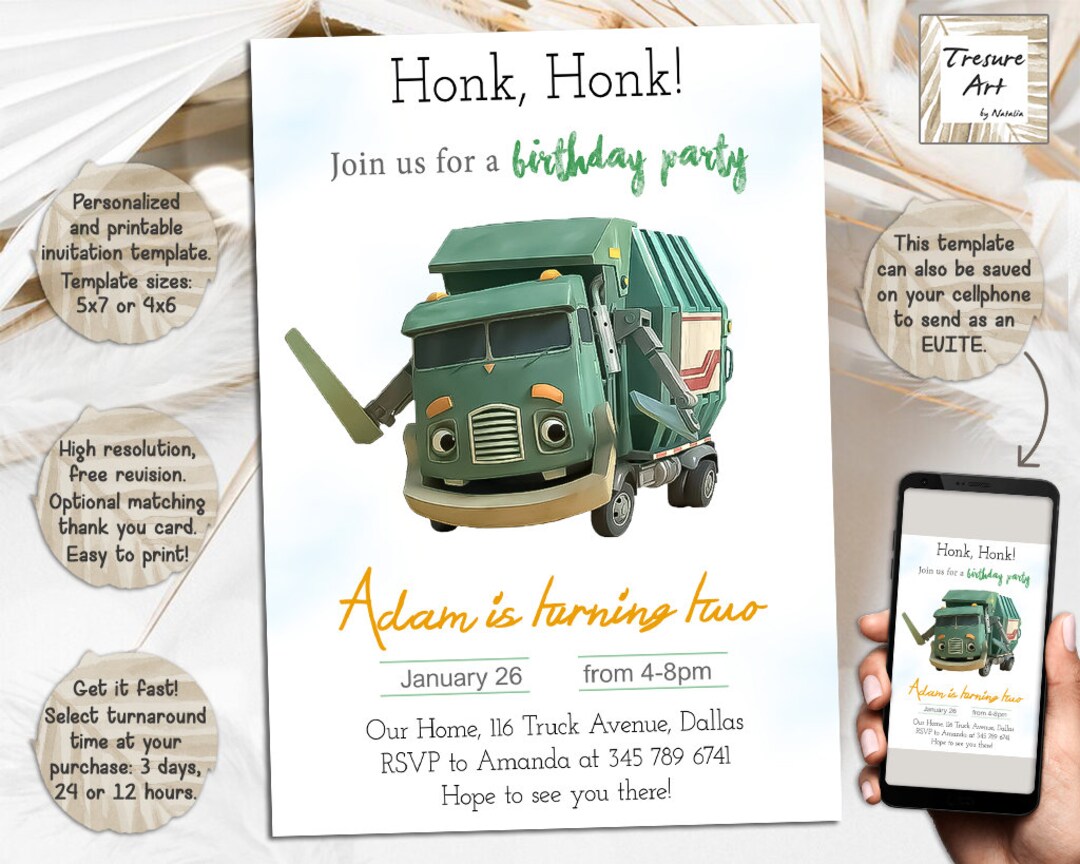 Trash Truck Birthday Invitation I Trash Truck Show Party Invite I ...
