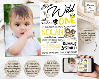 Where The Wild Things Are Birthday Invitation I Wild One Photo Invite I Personalized And Digital Download Invitation I Printable And Evite