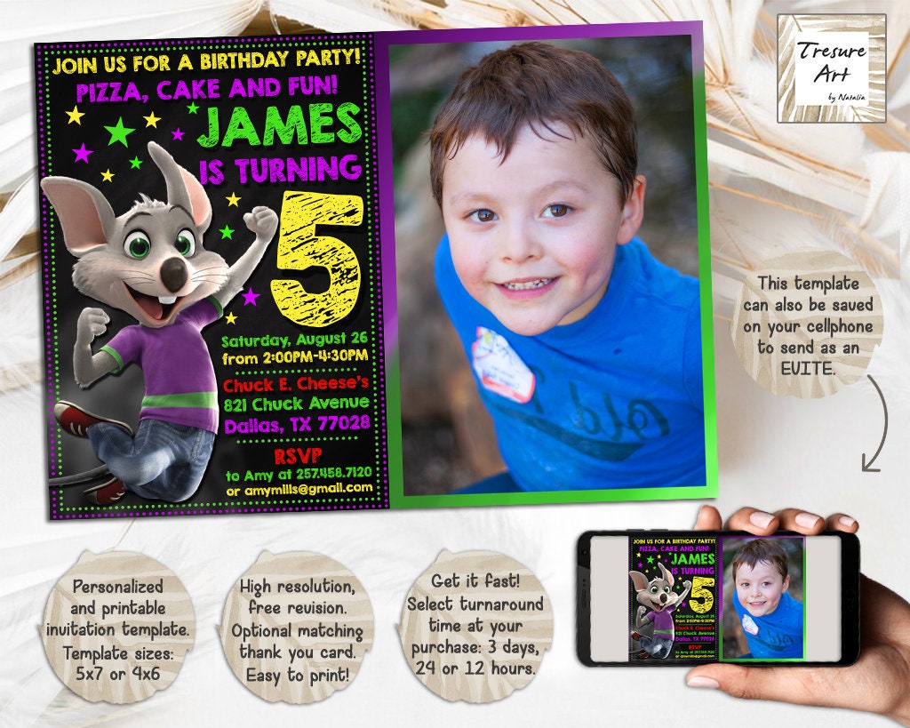 Chuck E Cheese Birthday Invitation I Birthday Party Photo - Etsy