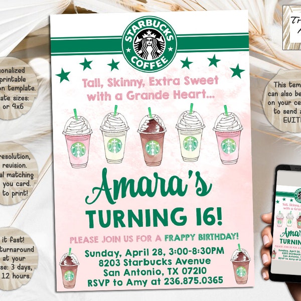 Starbucks Birthday Invitation I Starbucks Birthday Party Invite I Personalized And Digital Download Invitation I Printable And Evite I JPG