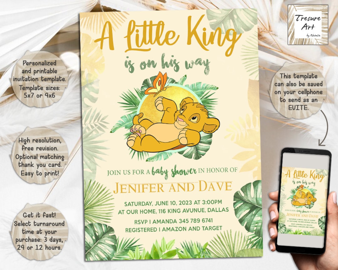 Simba Baby Shower Invitation I Lion King Baby Shower Invite I A Little