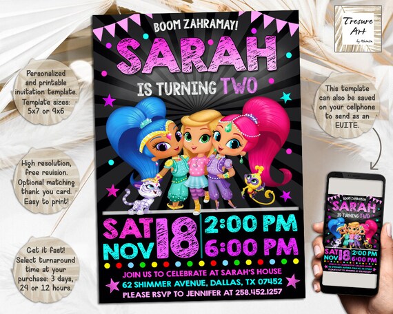 Shimmer and Shine Birthday Invitation I Birthday Party Invite - Etsy