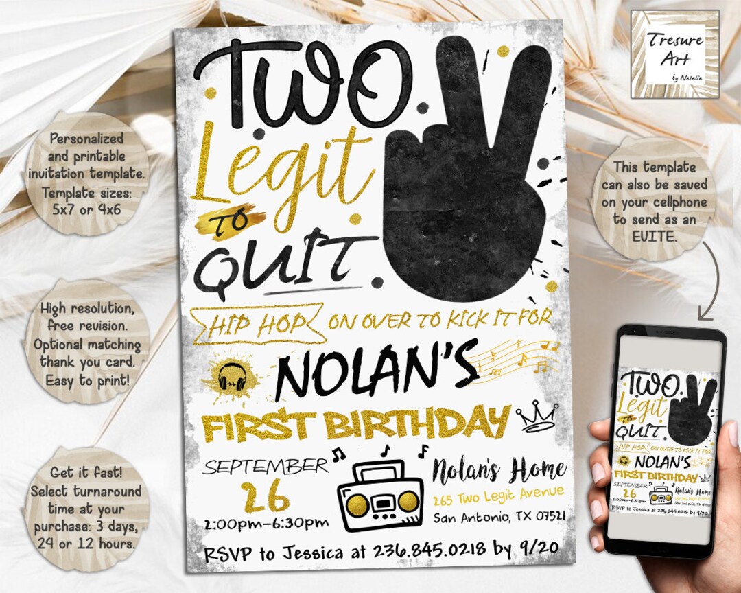 Two Legit to Quit Birthday Invitation I 2 Legit 2 Quit Party Invite I