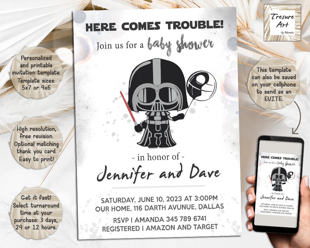 Darth Vader Baby Shower Invitation I Darth Vader Baby Shower Invite I