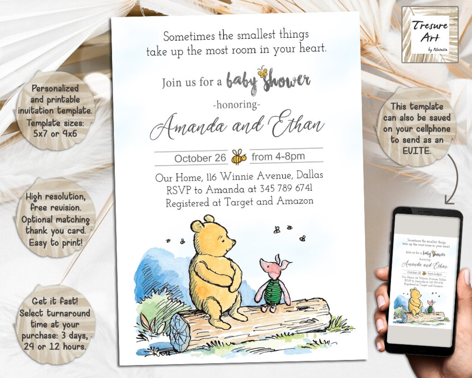 Classic Winnie the Pooh Baby Shower Invitation I Winnie the Pooh Baby