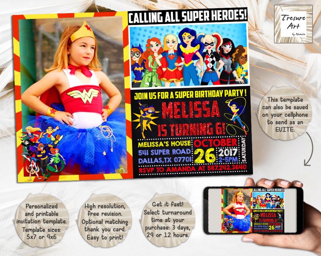 DC Superhero Girls Birthday Invitation I Superhero Photo Invite I ...