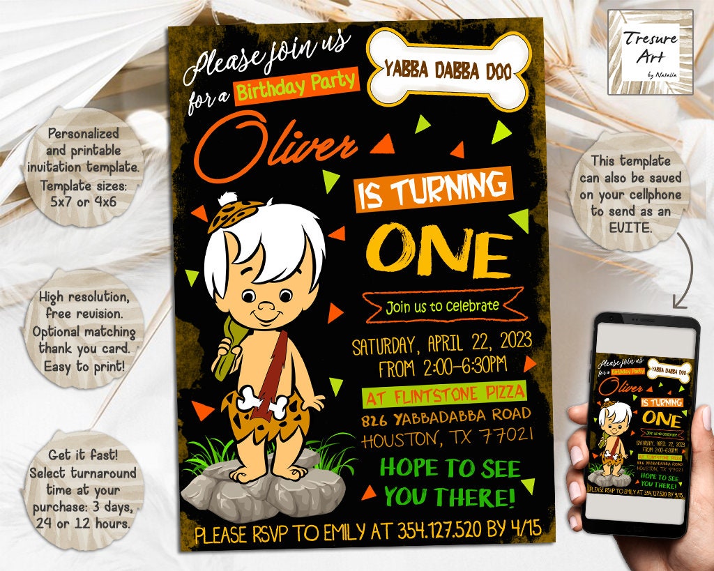 Bam Bam Birthday Invitation I Flintstones Birthday Party Invite I