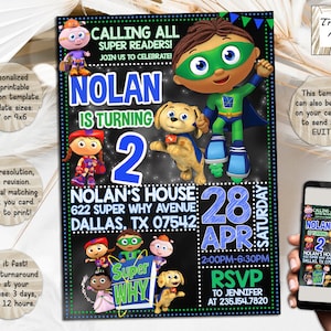 Super Why Birthday Invitation I Super Why Birthday Party Invite I Personalized And Digital Download Invitation I Printable And Evite I JPG